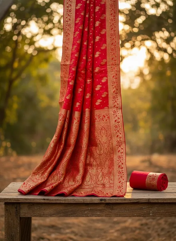 Red_Georgette_Woven_Embellished_Saree_For_Women_|_With_Blouse_Piece