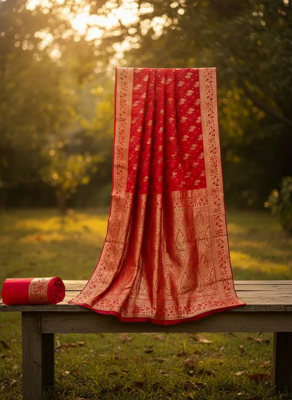 Red_Georgette_Woven_Embellished_Saree_For_Women_|_With_Blouse_Piece