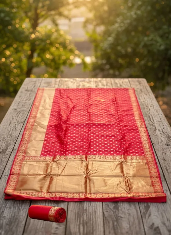 Red_Kanjivaram_Silk_Blend_Jacquard_Golden_Zari_Woven_Saree_For_Women_|_With_Blouse_Piece