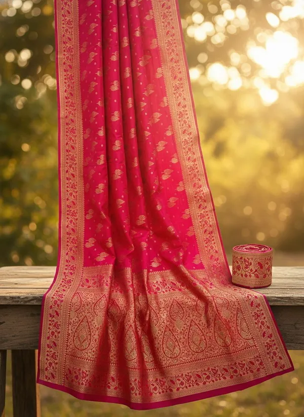 Pink_Kanjivaram_Silk_Blend_Jacquard_Zari_Woven_Saree_For_Women_|_With_Blouse_Piece