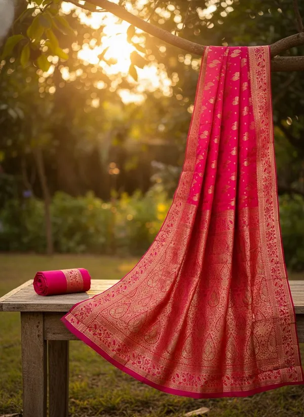 Pink_Kanjivaram_Silk_Blend_Jacquard_Zari_Woven_Saree_For_Women_|_With_Blouse_Piece