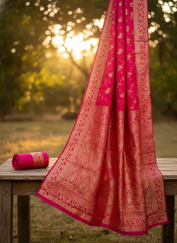 Pink_Kanjivaram_Silk_Blend_Jacquard_Zari_Woven_Saree_For_Women_|_With_Blouse_Piece