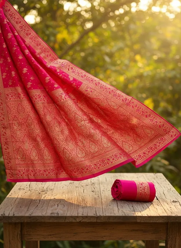 Pink_Kanjivaram_Silk_Blend_Jacquard_Zari_Woven_Saree_For_Women_|_With_Blouse_Piece