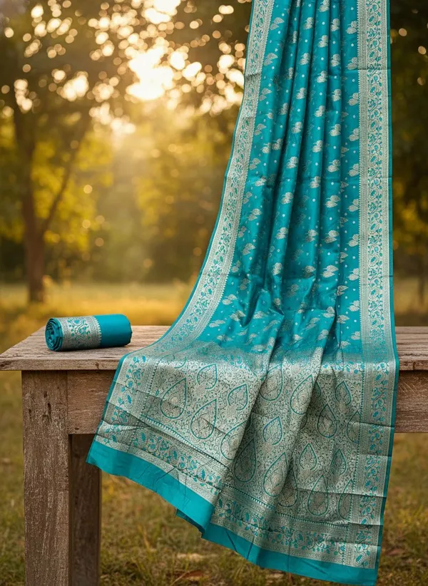 Light_Green_Kanjivaram_Silk_Blend_Jacquard_Woven_Saree_For_Women_|_With_Blouse_Piece