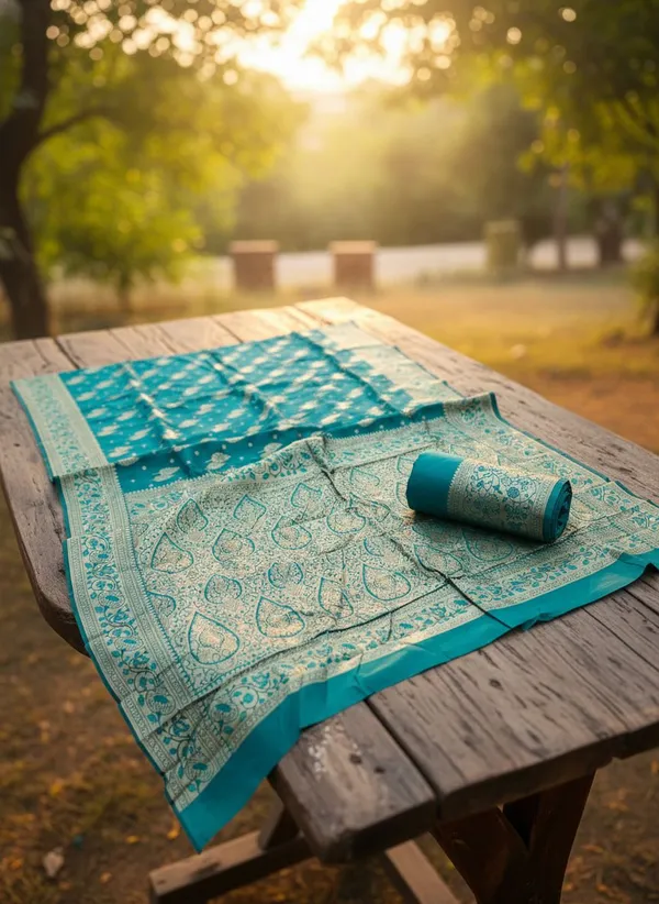 Light_Green_Kanjivaram_Silk_Blend_Jacquard_Woven_Saree_For_Women_|_With_Blouse_Piece