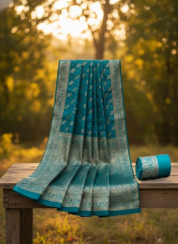 Light_Green_Kanjivaram_Silk_Blend_Jacquard_Woven_Saree_For_Women_|_With_Blouse_Piece
