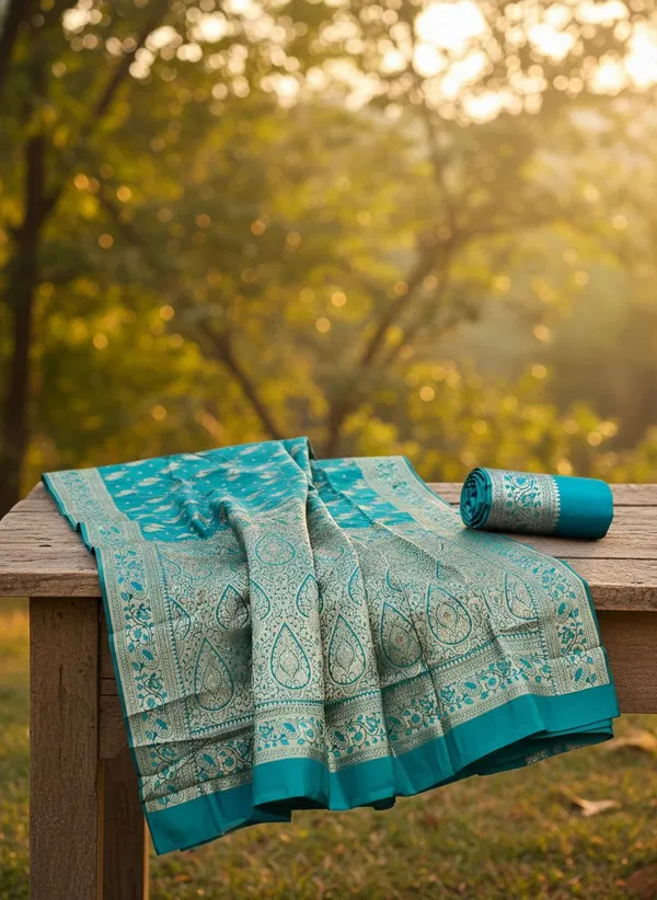 Light_Green_Kanjivaram_Silk_Blend_Jacquard_Woven_Saree_For_Women_|_With_Blouse_Piece