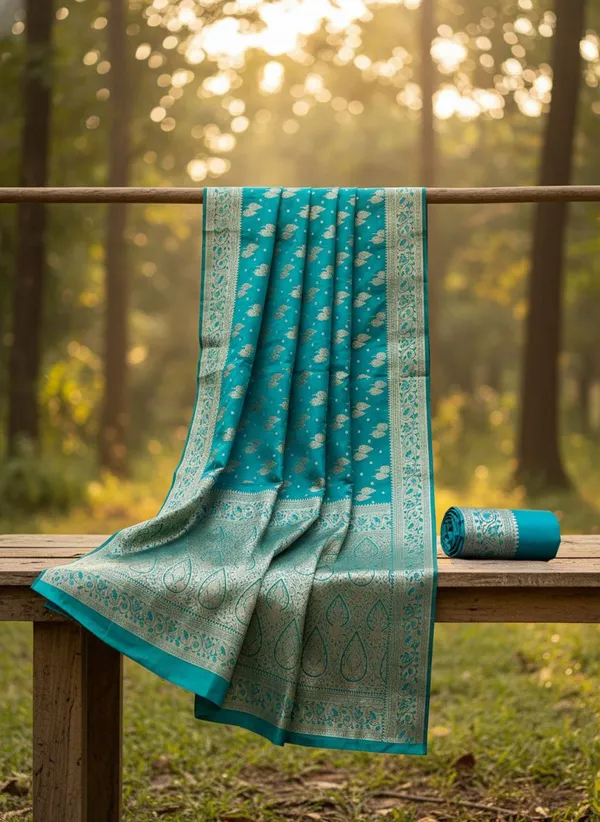 Light_Green_Kanjivaram_Silk_Blend_Jacquard_Woven_Saree_For_Women_|_With_Blouse_Piece