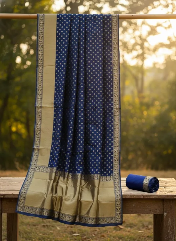 Dark_Blue_Georgette_Kanjivaram_Jacquard_Zari_Butta_Saree_For_Women_|_With_Blouse_Piece