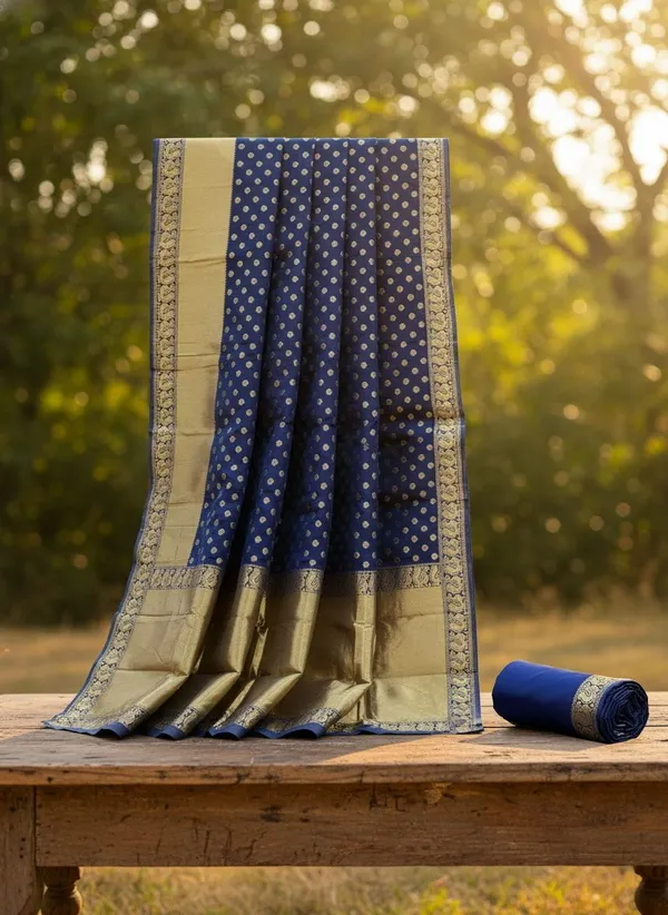 Dark_Blue_Georgette_Kanjivaram_Jacquard_Zari_Butta_Saree_For_Women_|_With_Blouse_Piece