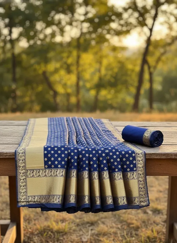 Dark_Blue_Georgette_Kanjivaram_Jacquard_Zari_Butta_Saree_For_Women_|_With_Blouse_Piece
