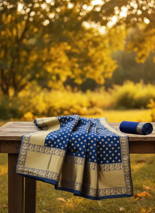 Dark_Blue_Georgette_Kanjivaram_Jacquard_Zari_Butta_Saree_For_Women_|_With_Blouse_Piece