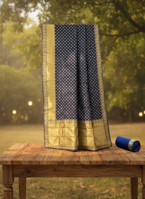 Dark_Blue_Georgette_Kanjivaram_Jacquard_Zari_Butta_Saree_For_Women_|_With_Blouse_Piece