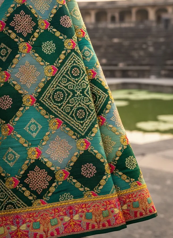 Green_Banarasi_Pure_Silk_Jacquard_Bandhani_Printed_Saree_For_Women_|_With_Blouse_Piece