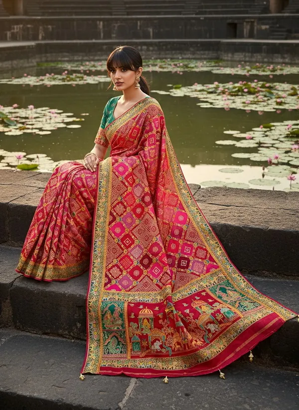 Maroon_Pure_Silk_Bandhani_Jacquard_Printed_Saree_For_Women_|_With_Blouse_Piece