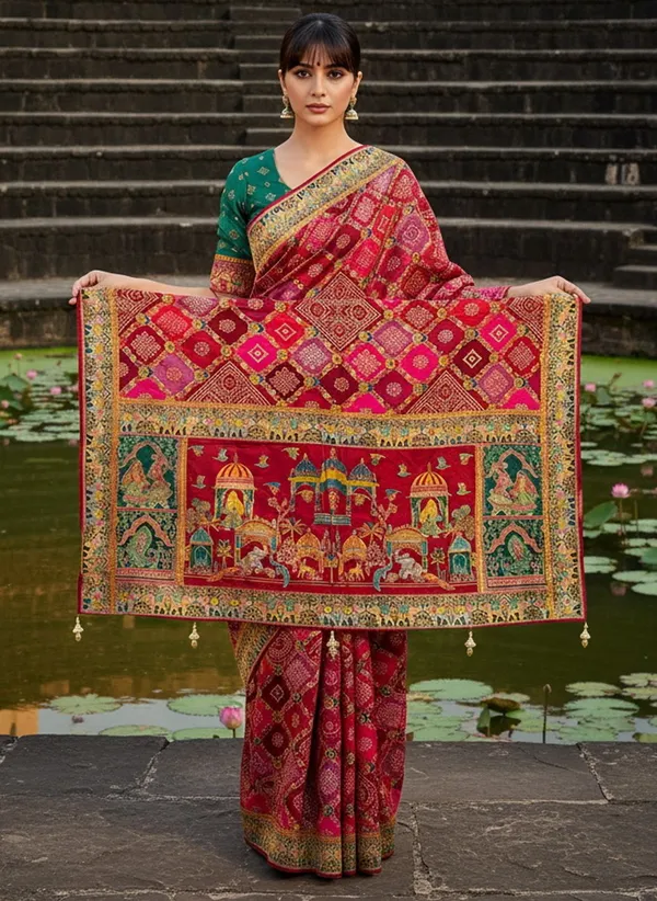 Maroon_Pure_Silk_Bandhani_Jacquard_Printed_Saree_For_Women_|_With_Blouse_Piece