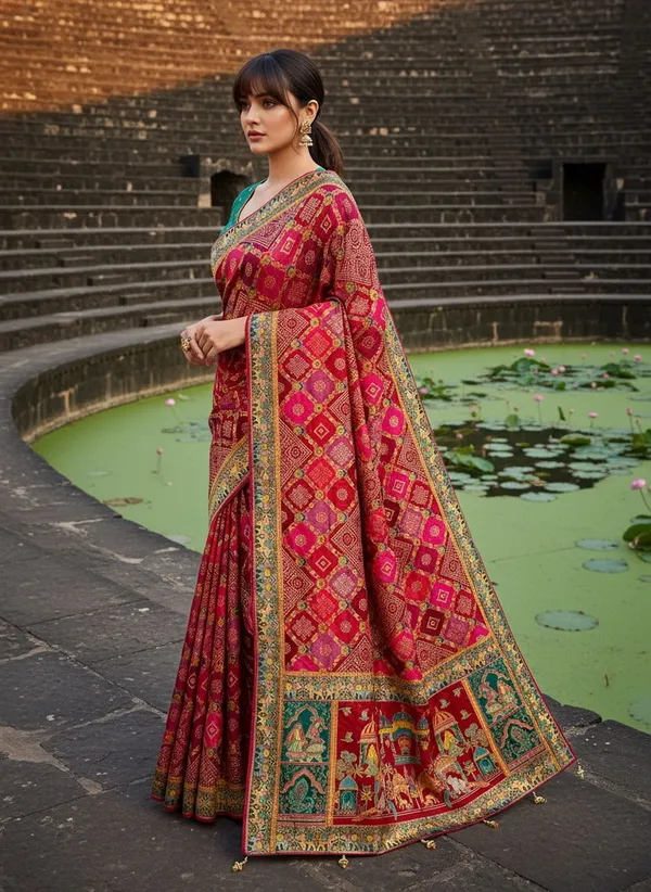 Maroon_Pure_Silk_Bandhani_Jacquard_Printed_Saree_For_Women_|_With_Blouse_Piece