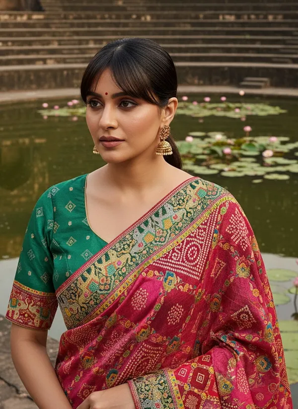 Maroon_Pure_Silk_Bandhani_Jacquard_Printed_Saree_For_Women_|_With_Blouse_Piece