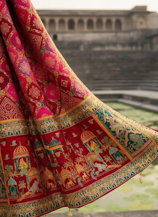 Maroon_Pure_Silk_Bandhani_Jacquard_Printed_Saree_For_Women_|_With_Blouse_Piece