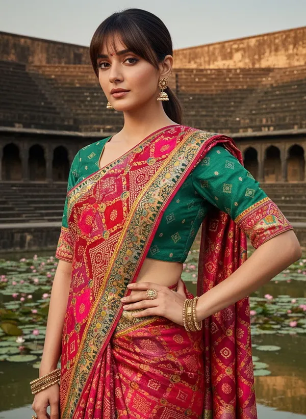 Maroon_Pure_Silk_Bandhani_Jacquard_Printed_Saree_For_Women_|_With_Blouse_Piece