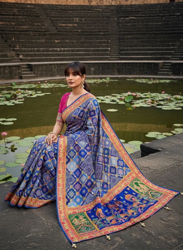 Blue_Pure_Silk_Bandhani_Jacquard_Woven_Saree_For_Women_|_With_Blouse_Piece