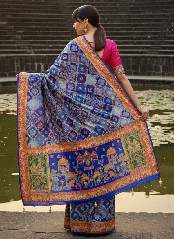 Blue_Pure_Silk_Bandhani_Jacquard_Woven_Saree_For_Women_|_With_Blouse_Piece