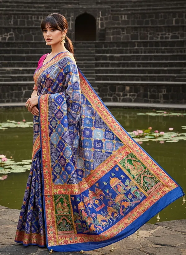 Blue_Pure_Silk_Bandhani_Jacquard_Woven_Saree_For_Women_|_With_Blouse_Piece
