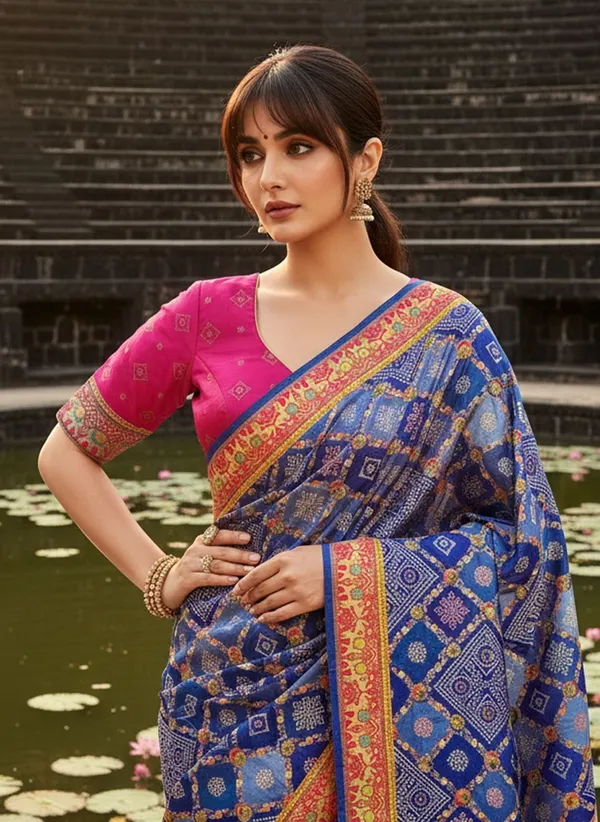Blue_Pure_Silk_Bandhani_Jacquard_Woven_Saree_For_Women_|_With_Blouse_Piece