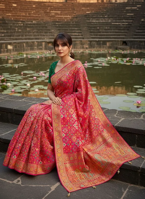 Pink_Patola_Silk_Jacquard_Woven_Printed_Saree_For_Women_|_With_Blouse_Piece
