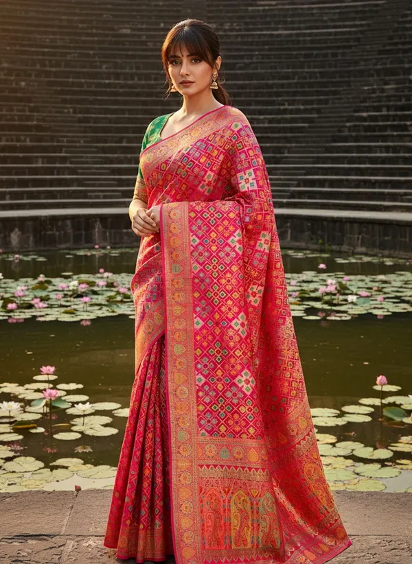 Pink_Patola_Silk_Jacquard_Woven_Printed_Saree_For_Women_|_With_Blouse_Piece