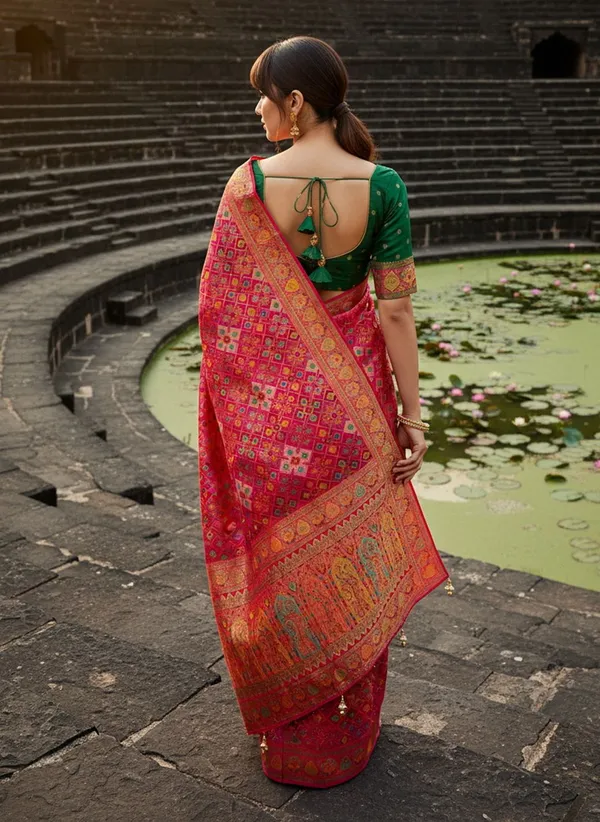 Pink_Patola_Silk_Jacquard_Woven_Printed_Saree_For_Women_|_With_Blouse_Piece