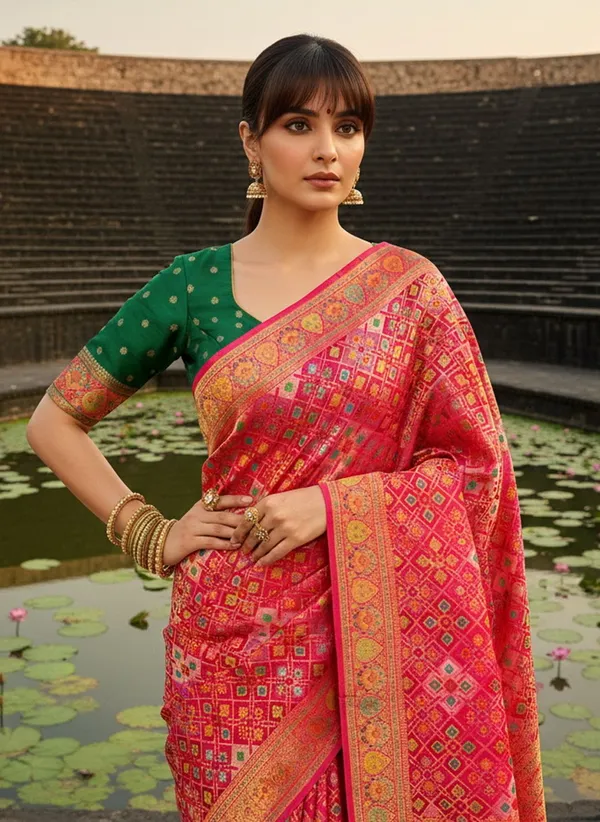 Pink_Patola_Silk_Jacquard_Woven_Printed_Saree_For_Women_|_With_Blouse_Piece