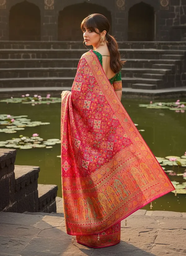 Pink_Patola_Silk_Jacquard_Woven_Printed_Saree_For_Women_|_With_Blouse_Piece