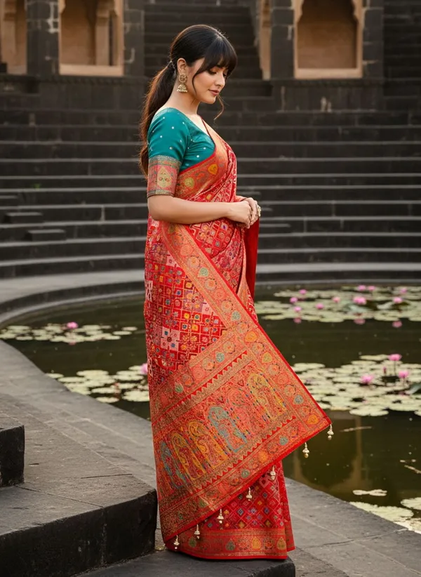 Sariya_Red_Patola_Silk_Jacquard_Zari_Woven_Saree_For_Women_|_With_Blouse_Piece
