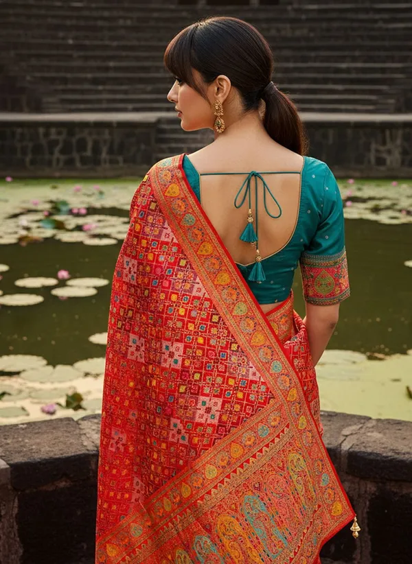 Sariya_Red_Patola_Silk_Jacquard_Zari_Woven_Saree_For_Women_|_With_Blouse_Piece