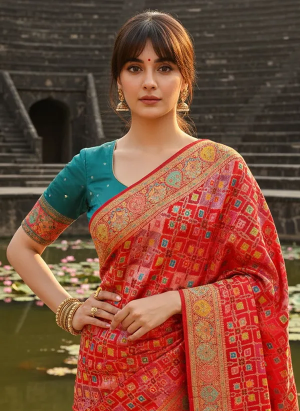 Sariya_Red_Patola_Silk_Jacquard_Zari_Woven_Saree_For_Women_|_With_Blouse_Piece
