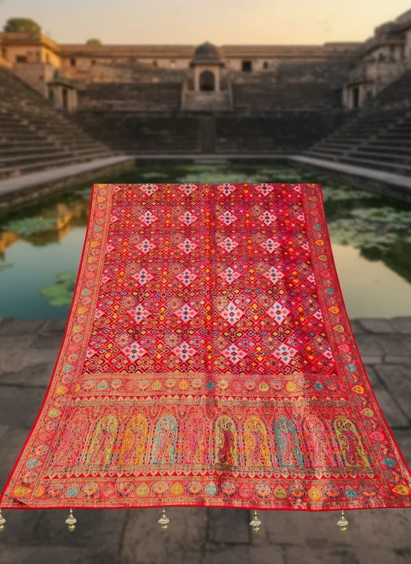 Sariya_Red_Patola_Silk_Jacquard_Zari_Woven_Saree_For_Women_|_With_Blouse_Piece