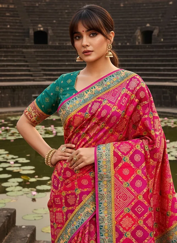 Pink_Georgette_Woven_Bandhani_Jacquard_Saree_For_Women_|_With_Blouse_Piece
