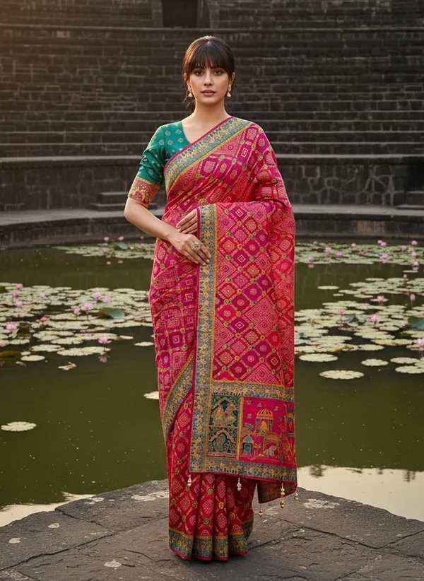 Pink_Georgette_Woven_Bandhani_Jacquard_Saree_For_Women_|_With_Blouse_Piece