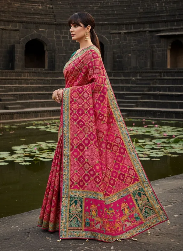 Pink_Georgette_Woven_Bandhani_Jacquard_Saree_For_Women_|_With_Blouse_Piece