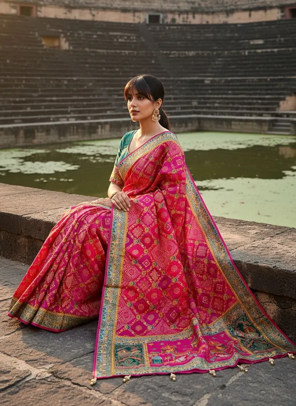 Pink_Georgette_Woven_Bandhani_Jacquard_Saree_For_Women_|_With_Blouse_Piece
