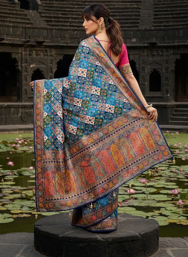 Blue_Patola_Silk_Jacquard_Woven_Printed_Saree_For_Women_|_With_Blouse_Piece
