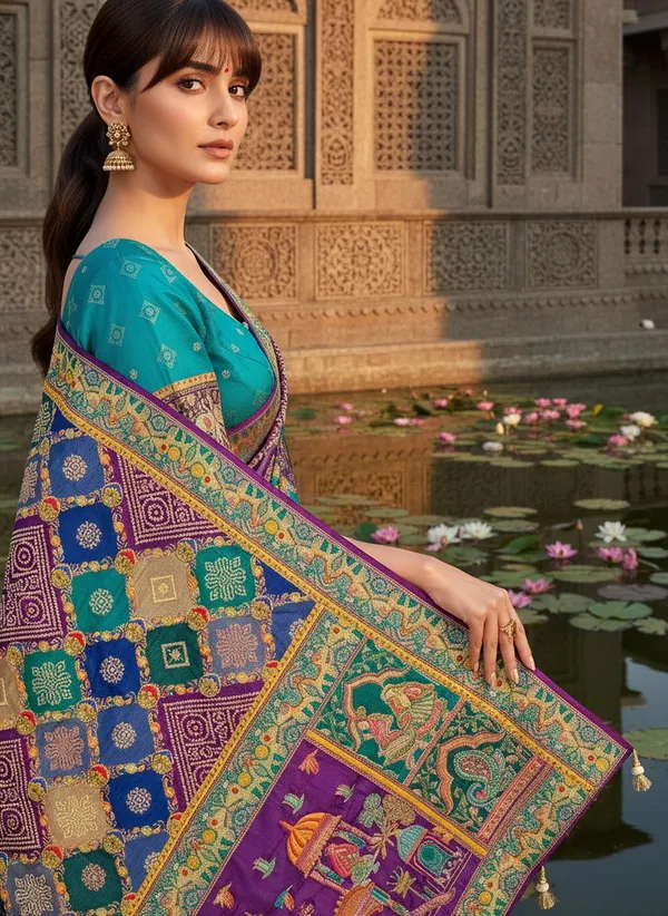 Purple_Georgette_Bandhani_Jacquard_Zari_Printed_Saree_For_Women_|_With_Blouse_Piece