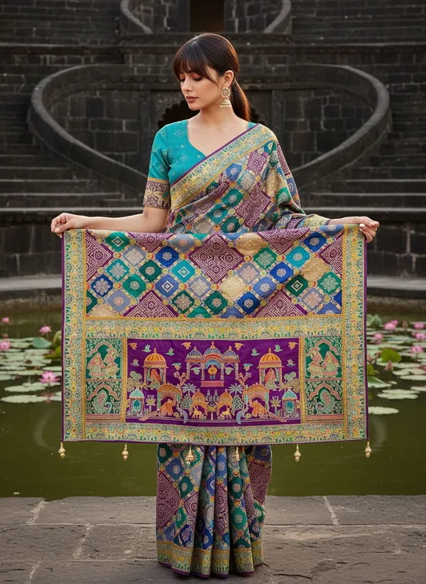 Purple_Georgette_Bandhani_Jacquard_Zari_Printed_Saree_For_Women_|_With_Blouse_Piece