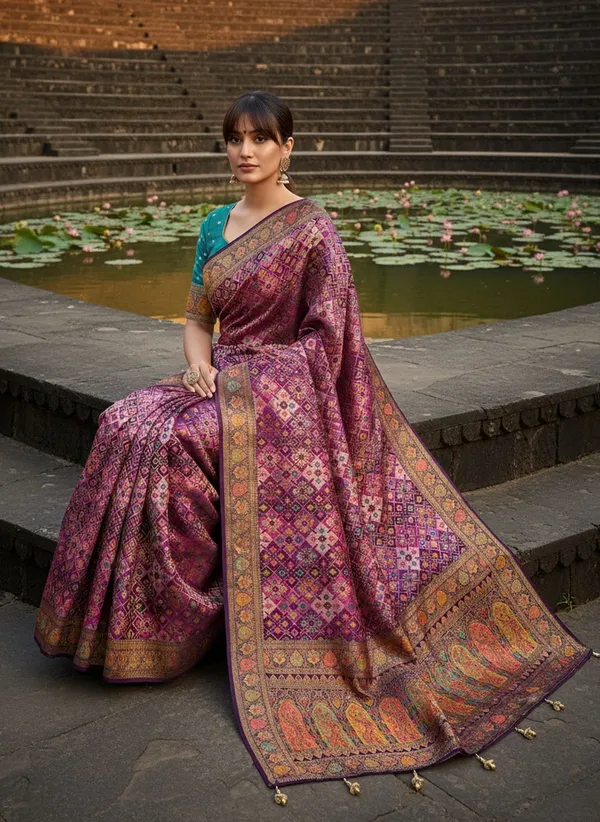 Sariya_Purple_Patola_Silk_Jacquard_Woven_Printed_Saree_For_Women_|_With_Blouse_Piece