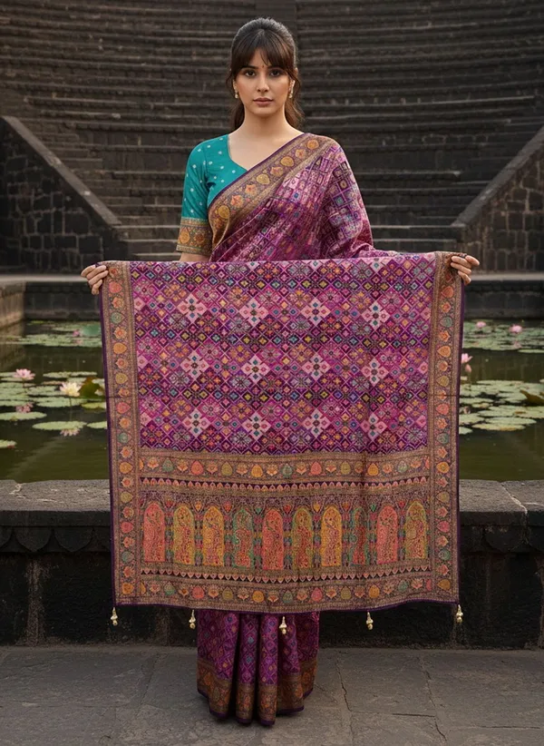 Sariya_Purple_Patola_Silk_Jacquard_Woven_Printed_Saree_For_Women_|_With_Blouse_Piece