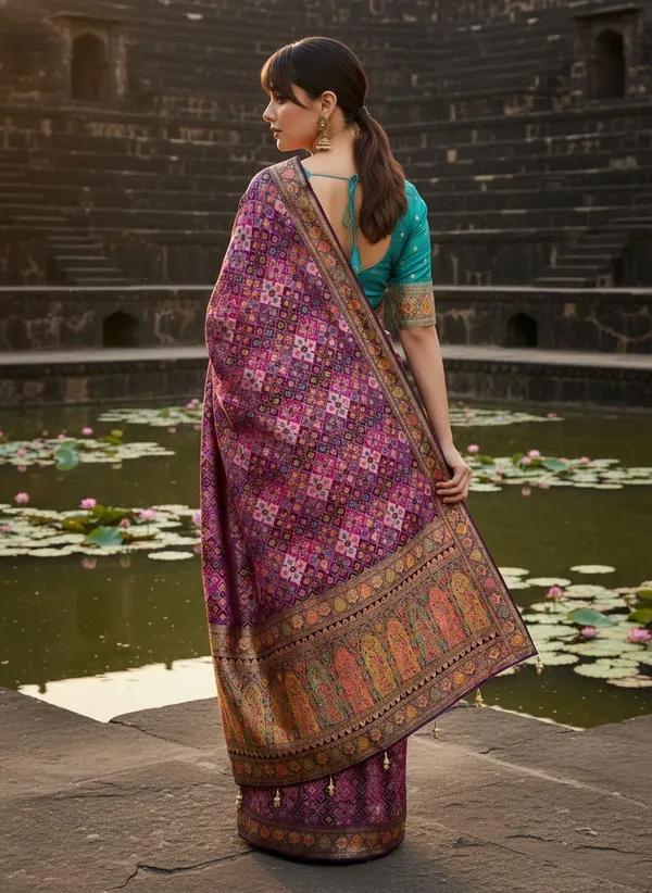 Sariya_Purple_Patola_Silk_Jacquard_Woven_Printed_Saree_For_Women_|_With_Blouse_Piece
