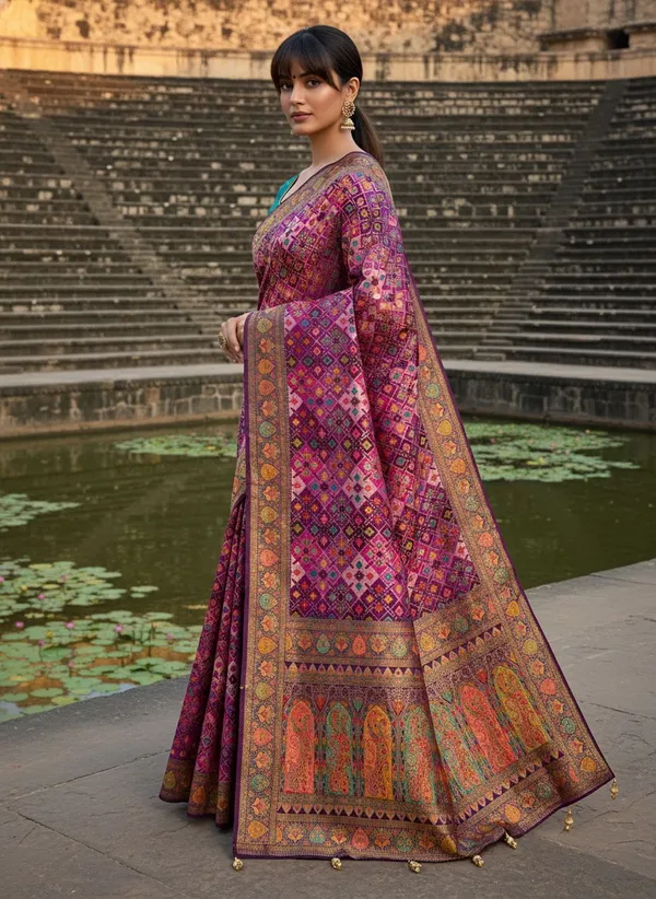 Sariya_Purple_Patola_Silk_Jacquard_Woven_Printed_Saree_For_Women_|_With_Blouse_Piece