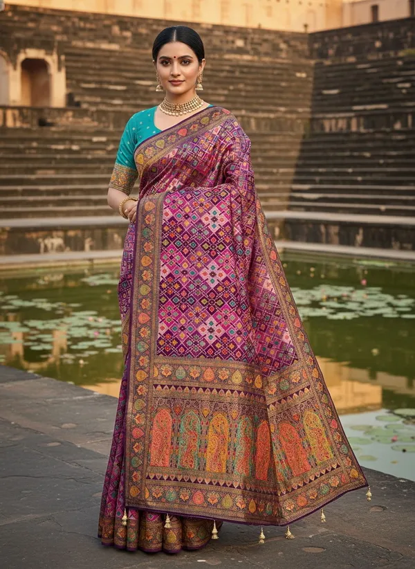 Sariya_Purple_Patola_Silk_Jacquard_Woven_Printed_Saree_For_Women_|_With_Blouse_Piece
