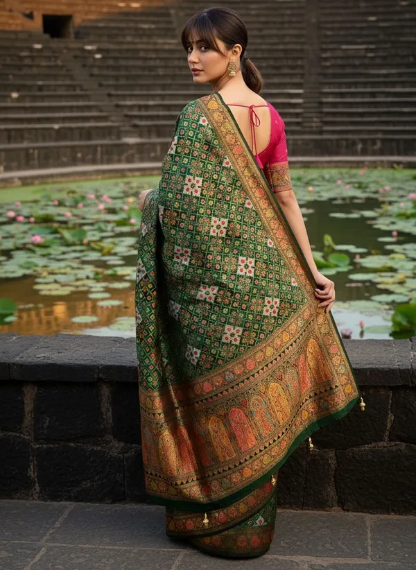 Green_Patola_Silk_Jacquard_Woven_Printed_Saree_For_Women_|_With_Blouse_Piece